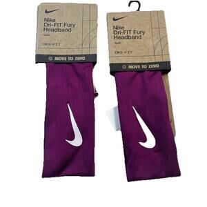 Nike Fury Headband Youth Dri-fit Silicone Grip Purple White LOT OF 2 NEW NWT